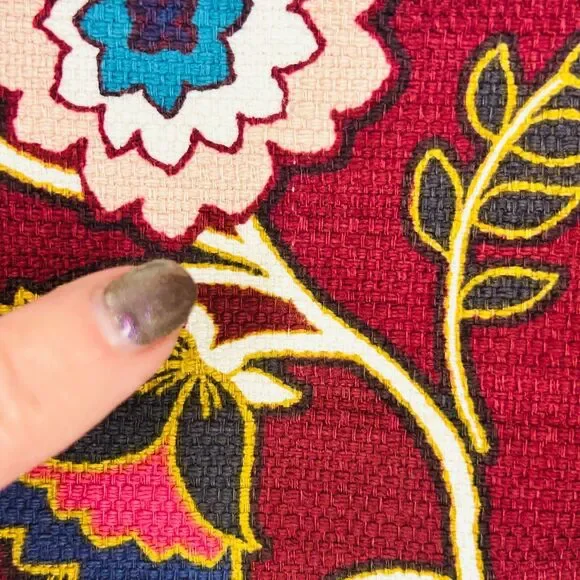 Ann Taylor Skirt 6 Burgundy White Bold Floral Linen Texture Cotton Stretch - Picture 4 of 7